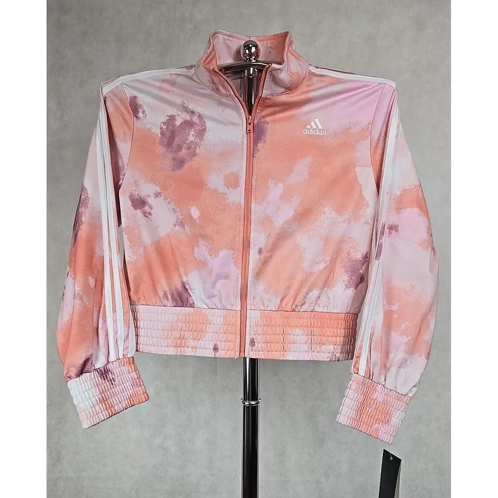 Adidas Girls‎ Size Large 14 Track Jacket Full Zip Peach 3 Stripes Activewear NEW